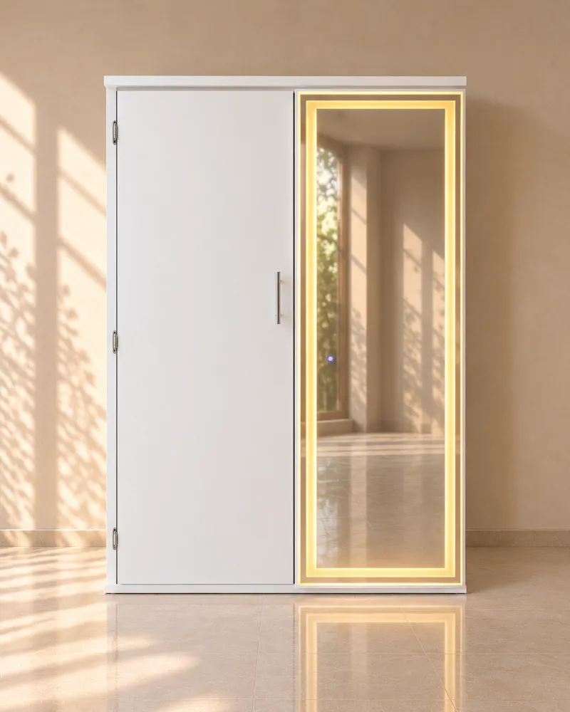 Clóset con gran puerta espejo LED