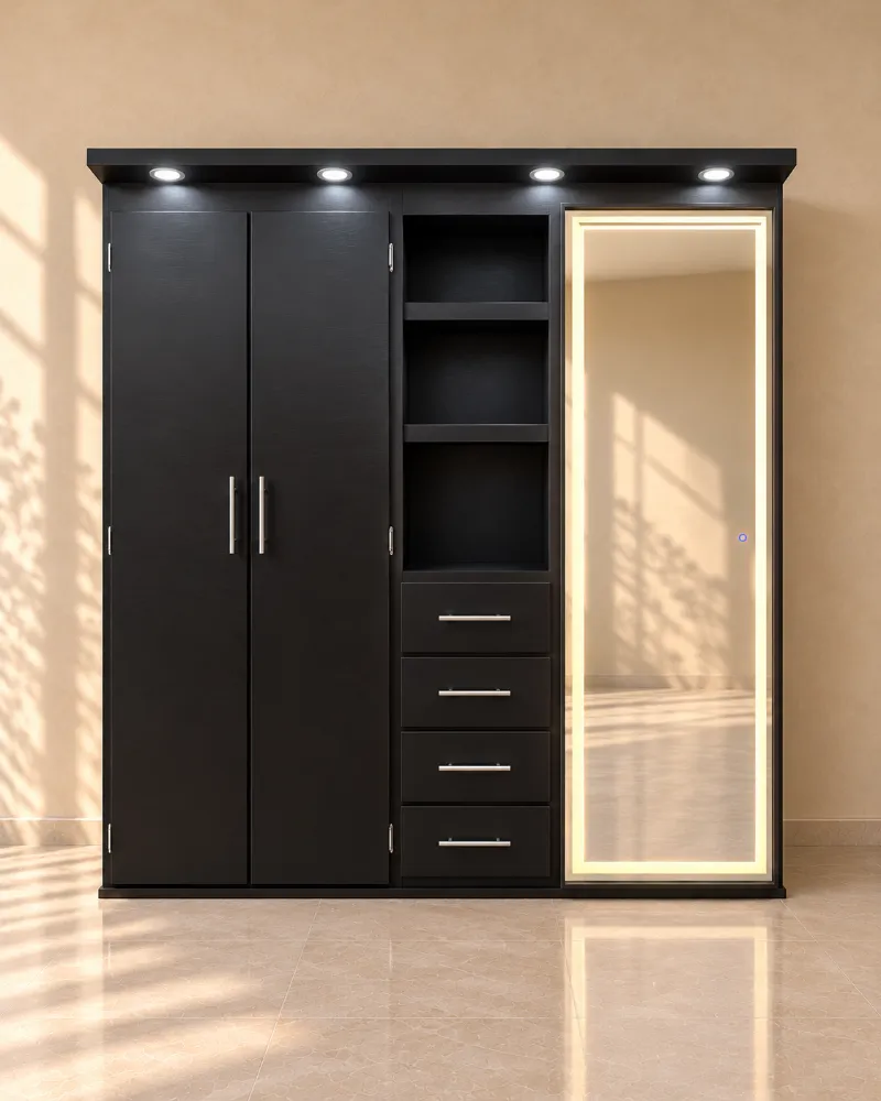 Clóset negro con espejo LED