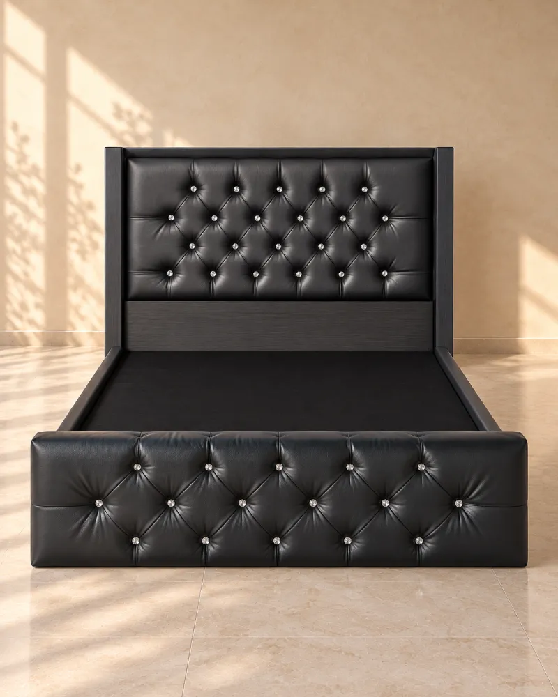 Cama capitoné oscura