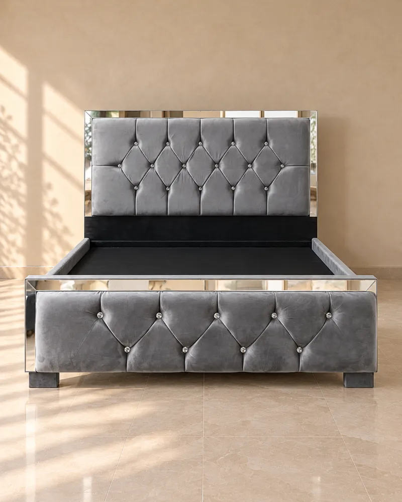 Cama gris capitoné