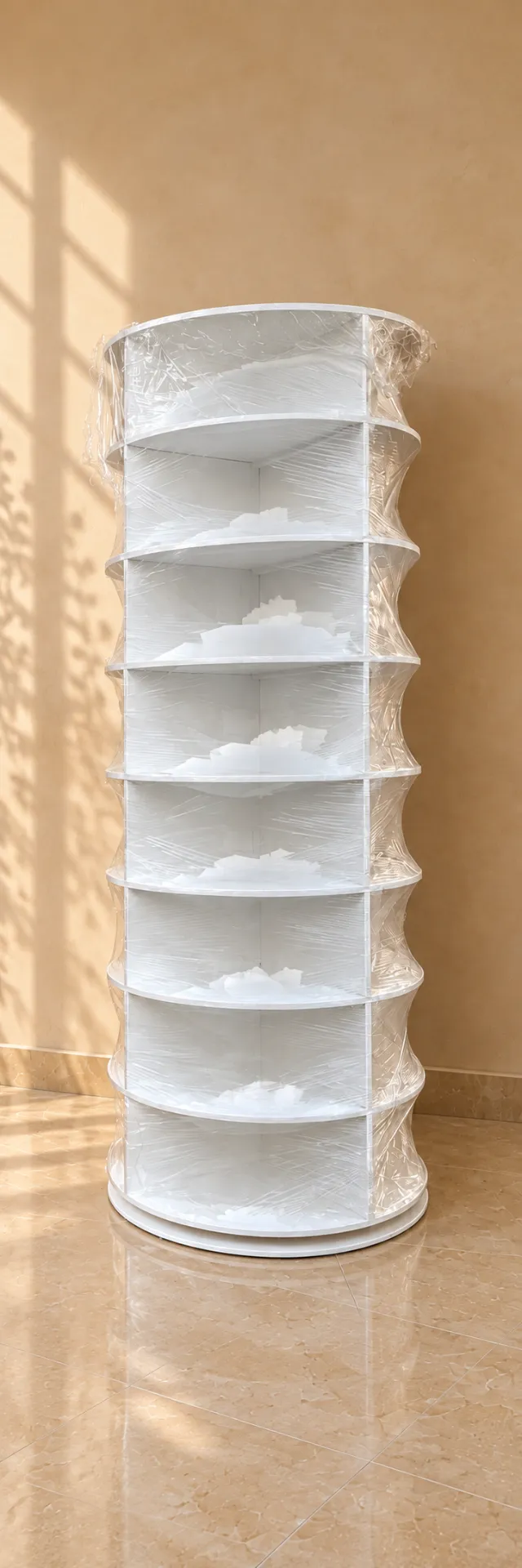 Repisa blanca de curvas, embalada